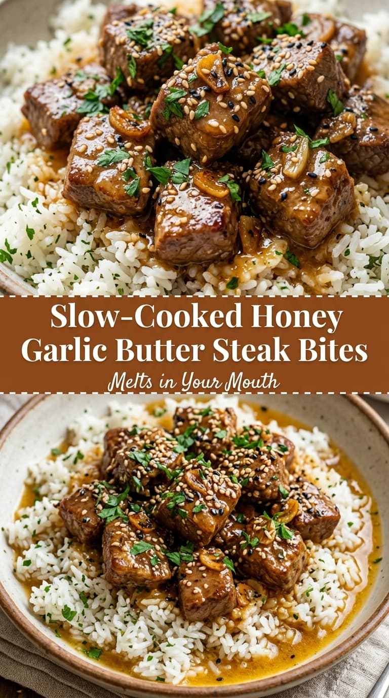 A bowl of steak bites with sesame seeds and green herbs on white rice.