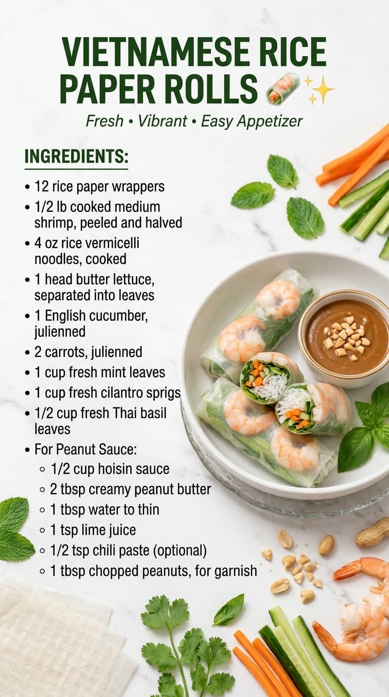 A plate of Vietnamese rice paper rolls with shrimp, vegetables, and peanut sauce.